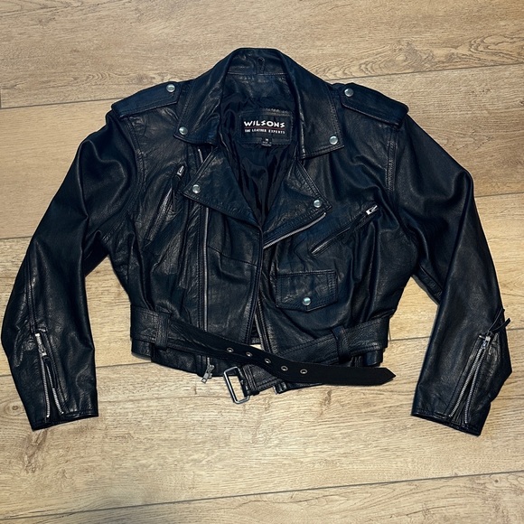 Wilsons Leather Jackets & Blazers - Vintage 90s Womens Wilsons Leather Cropped Moto Jacket Sz M